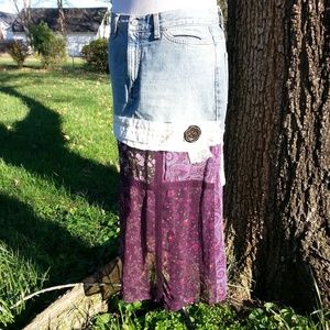 Bohemian  Western skirt Upcycled Denim size12
